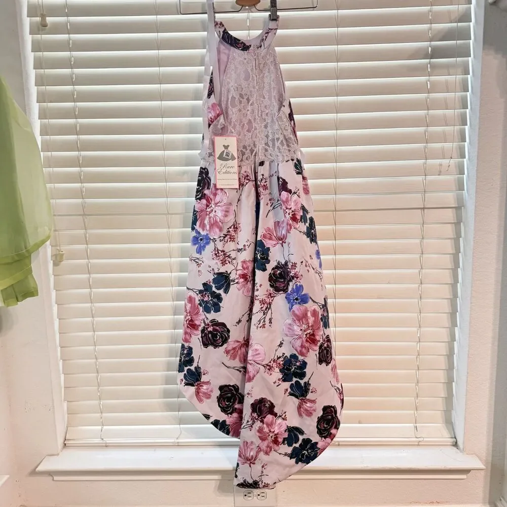 NWT Rare Edition Girls Halter Neck High Low Cut Purple Dress Size 14